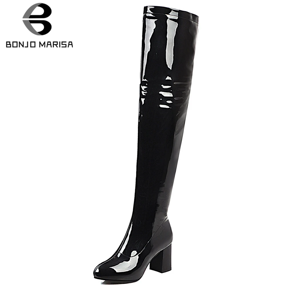 

BONJOMARISA Hot Sale 34-48 Bright Color Over The Knee Boots Ladies Fashion Thigh High Boots Women 2019 High Heels Shoes Woman
