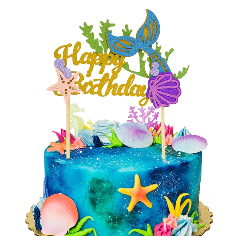 Mermaid Fishtail Flag Cake Topper Birthday Party Supplies Girl Favor Kawaii Gift 