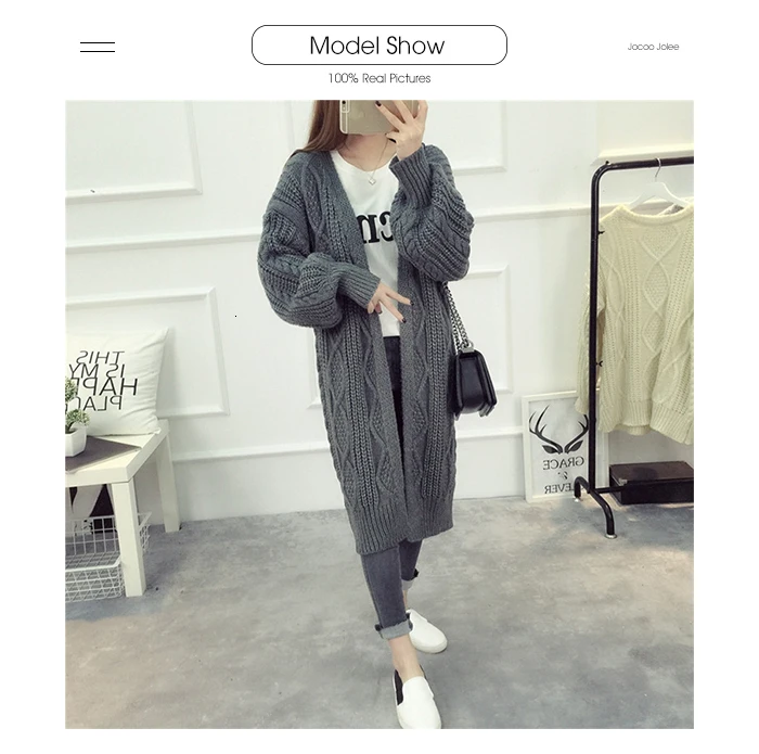 Jocoo Jolee Autumn Winter Female Long Cardigans Latern Sleeve Casual Knitted Long Coat Korean Sweater Oversized Thick Warm Coats
