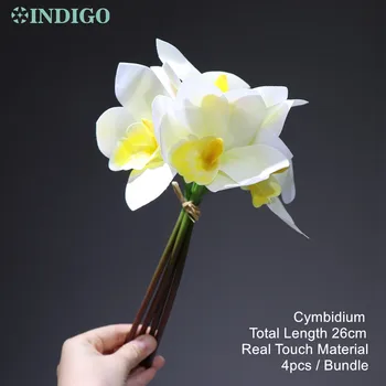 

INDIGO 4pcs Mini White Cymbidium Orchid Bouquet Real Touch Wedding Table Flower Decoration Artificial Flower Floral Event Party