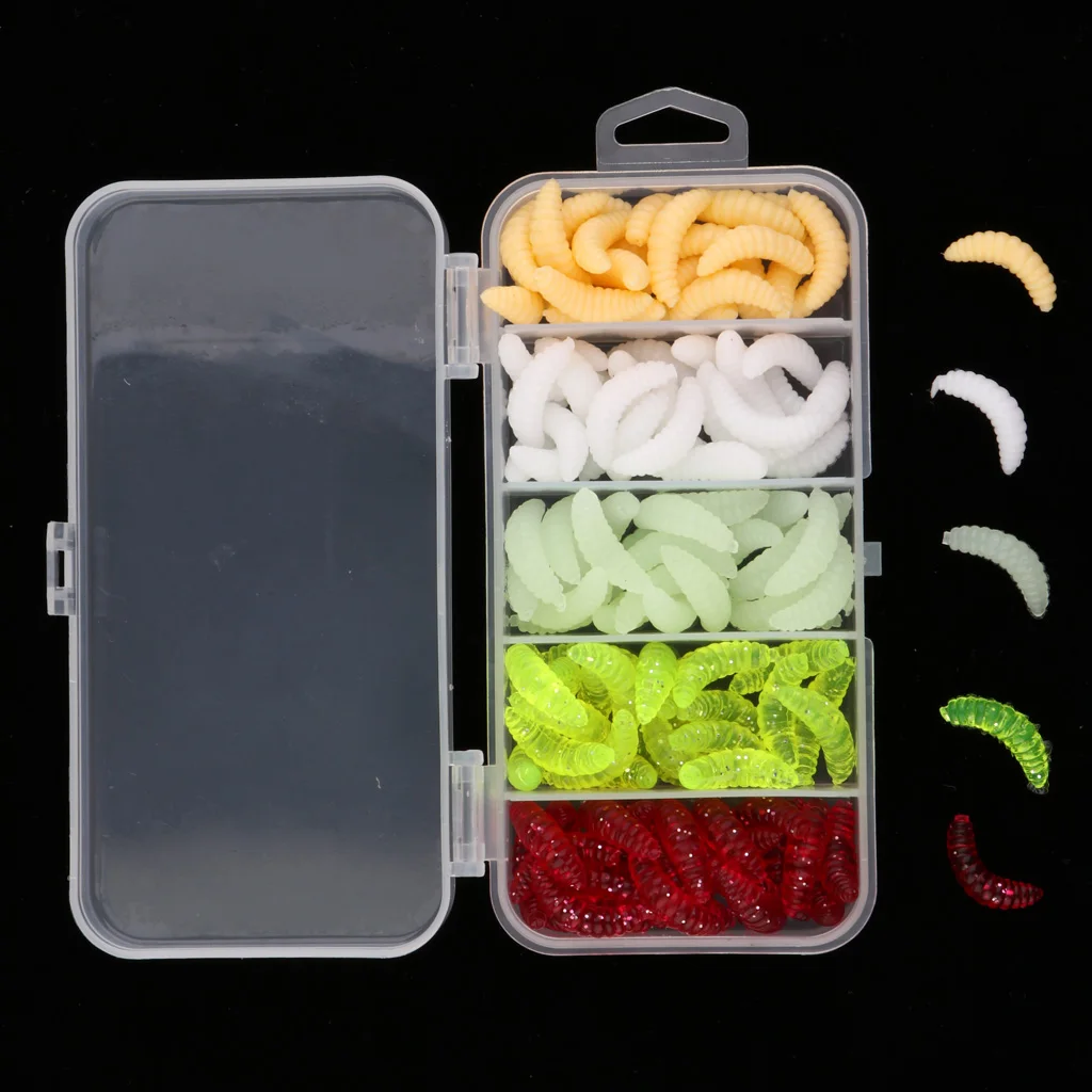 125Pcs Fake Maggot Fishing Soft Plastic Lures Set for Carp Bass-4 Colors