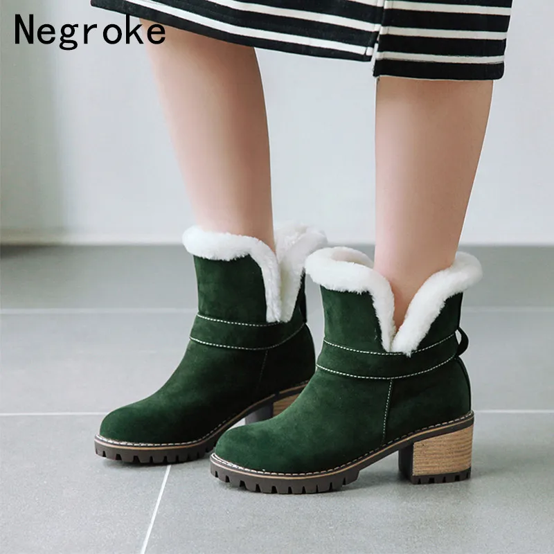 

Brand Winter Women Boots 2019 Keep Warm Plush Block Heel Snow Boots Ladies Ankle Botas Snow Shoes Woman Invierno Botines Mujer