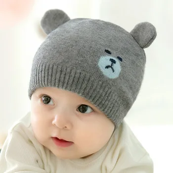 

Winter Baby Cotton Hat Cartoon Bear With Ears Cap Photography Props Infant Beanie Knitted Warm Protects Ear Hat For 3-24 Month