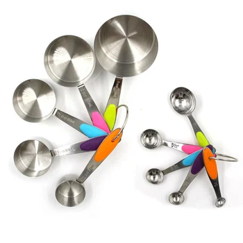 

10 Piece Silicon Handle Measuring Cup Spoons Bakeware Baking Accesories Stainless Steel RFID Blocking