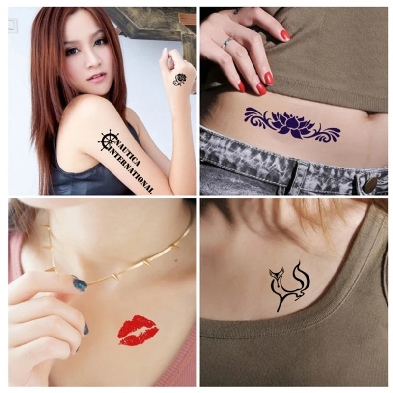 Temporary Tattoos Kit 4 Bottles Semi Permanent Freehand Ink with Adhesive Stencils Set Paste DIY Tattoos Temp for Kids Women Adu