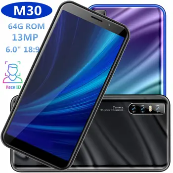

M30 smartphones Global Version quad core 4GRAM 64G ROM 6.0inch 13mp Face ID unlocked android mobile phones cheap celulares WCDMA