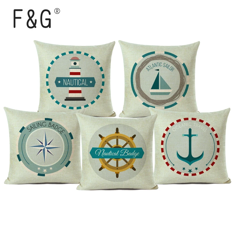 

Sailing Ships Marine Printing Cushion Covers Anchor Rudder Linen Throw Pillow Case for Couch Seat Bedroom Home Decor