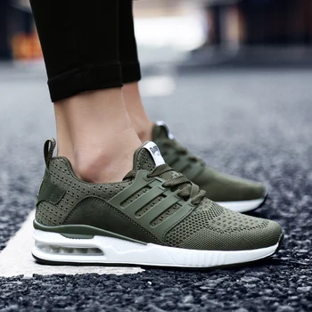 

Professional Air Cushion Mesh Breathable Running Shoes Army Green Spring Autumn Walking Shoes Men Women Sneakers Size 36-44