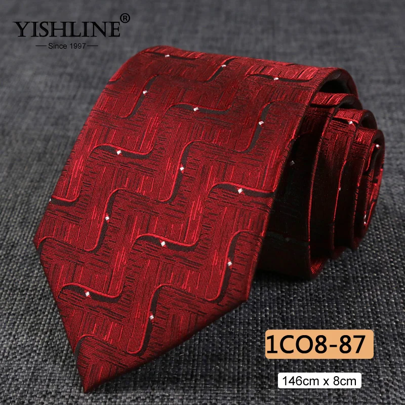 1CO8-87 YISHLINE, распродажа, 8 см, мужские галстуки, классический галстук, синий, для мужчин, в полоску, в клетку, серый, розовый, деловой галстук для жениха, свадебные аксессуары - Цвет: 1CO8-87