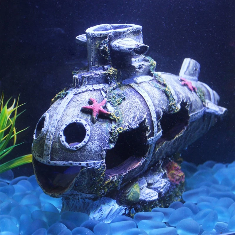 Dorime Aquarium Fish Tank Landscaping Simulation Resin Shipwreck Warship Submarine Model Dilapidated Sea War Wreck Hiding House