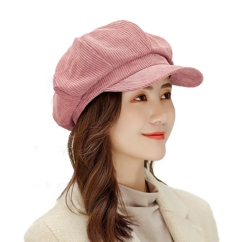 COKK Осень Зима Новая Вельветовая восьмиугольная шляпа Женская Полосатая газетная Кепка берет шапки для женщин корейский Ретро винтажный капор