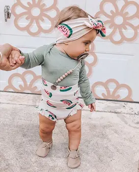 

Autumn Baby Girl’s Long Sleeve Jumpsuit High Waist Short Pants with Headband Outifits