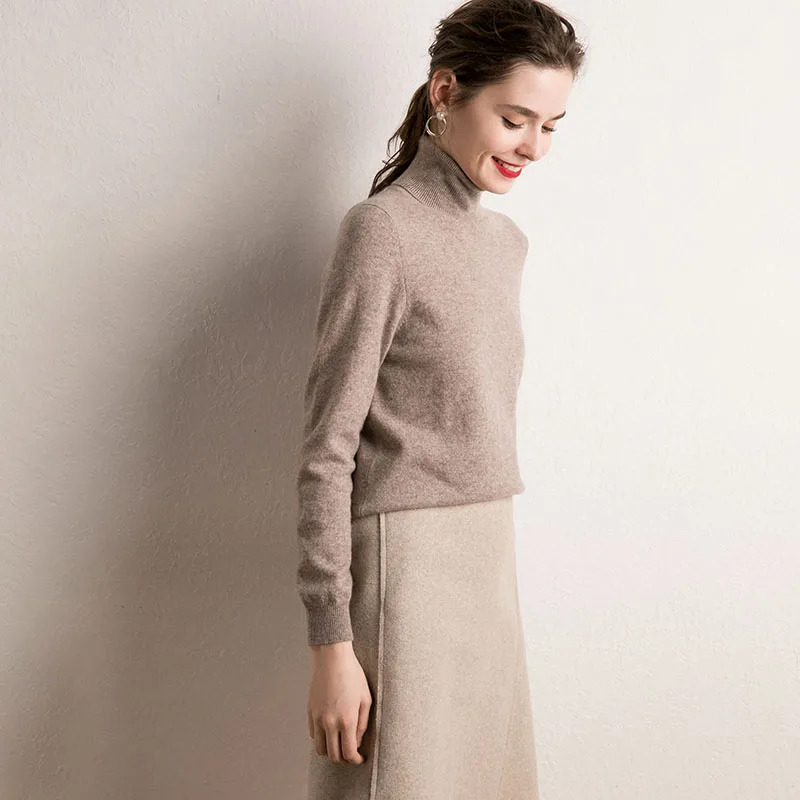 Женский кашемировый вязаный пуловер с высоким воротом, Модный Цветной джемпер из мягкой пряжи из чистого кашемира, трендовый брендовый свитер - Цвет: Oatmeal