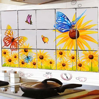 6090cm Aluminum Foil Sticker Kitchen Waterproof Anti oil Stain Cabinet Stickers Fruit Vegetable Pattern Wall Paper Home Decor