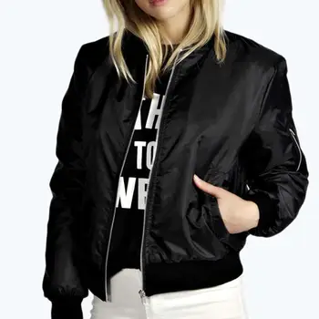

2019 Fashion Female jacket Solid Color Long Sleeve Stand Collar Zip Slim women's Bomber Jacket Coat jacket for women