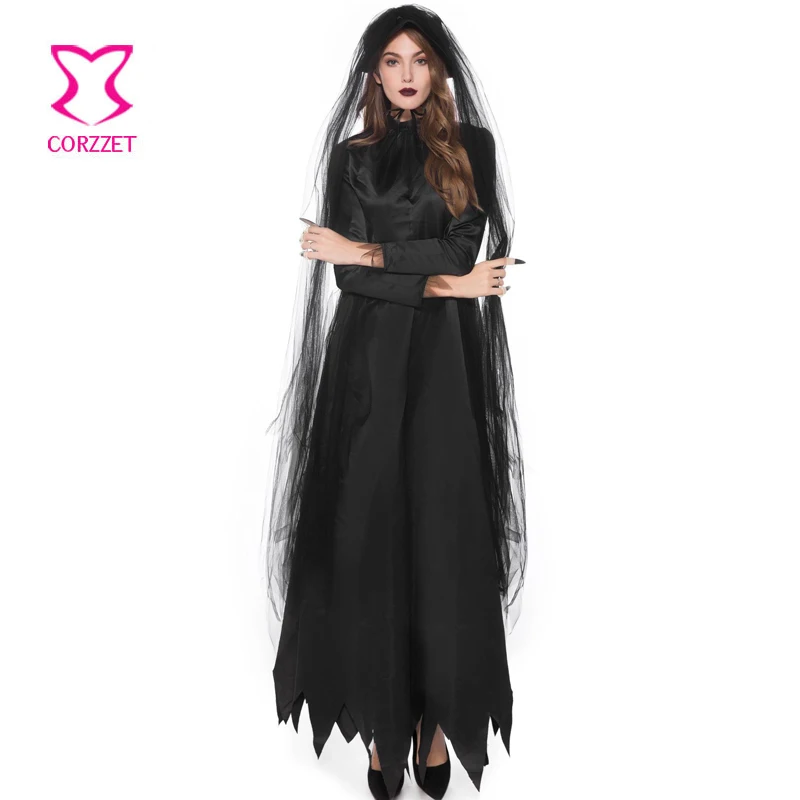 Привидение невесты черное нарядное платье ужас ведьма вампир косплей костюмы на Хэллоуин для женщин плюс размер ролевые игры Вечерние
