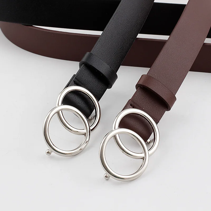 SPOMUNT Womens Classic Double Ring Buckle Design Leather Dress Belt,Fashion Belt for Jeans Pants