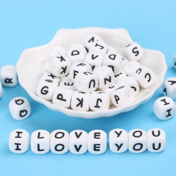 

[Rendom letters]5/10/20Pcs 26 Letter Silicone Beads Baby Teether Beads Chew Alphabet Account Custom Name 12mm Teething Necklace
