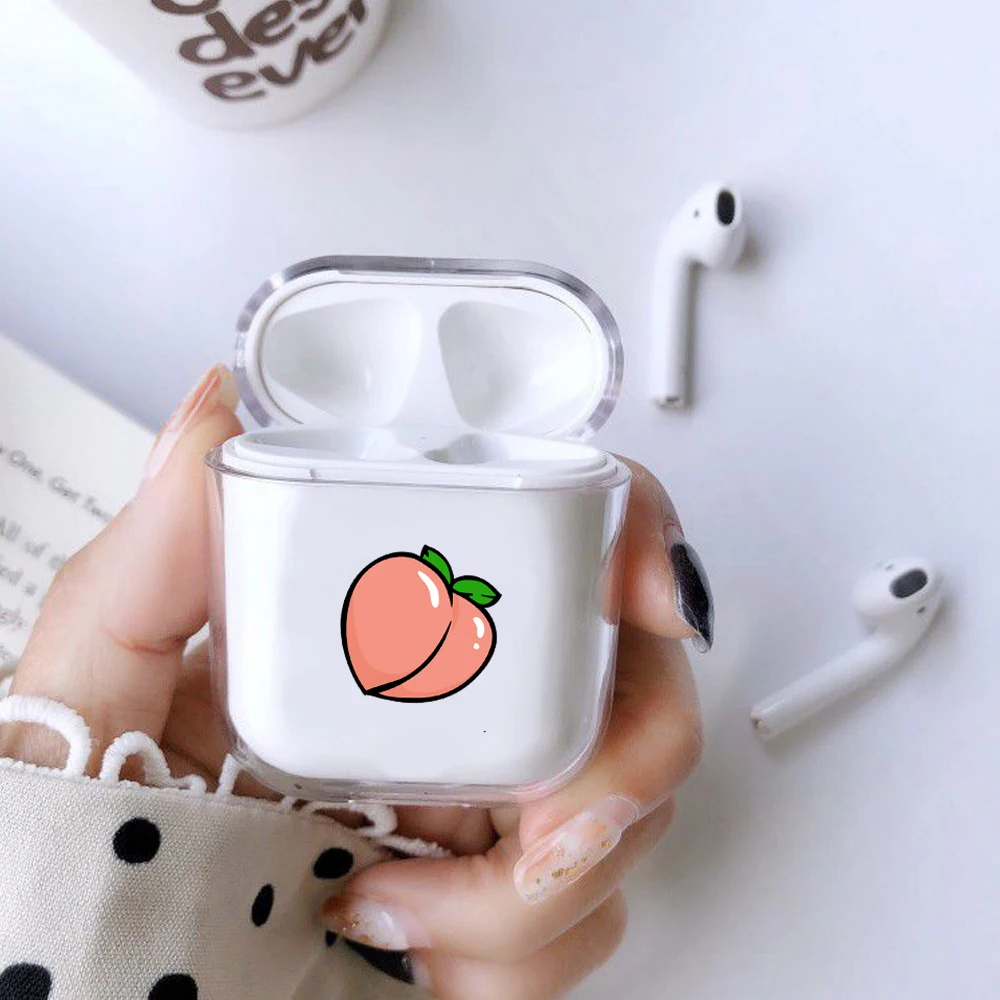 

Fruit Transparent Cute Case For Apple airpods Case Cover Summer Peach Bluetooth Earphone Case For Airpods Headphone Hard Case