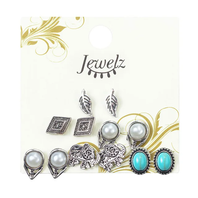 K47-1 9 Pairs/set Gold Silver Crystal Earrings Set Women Female Round Small Geometric Piercing Earrings for Party Gift Wholesale - Окраска металла: K47-1