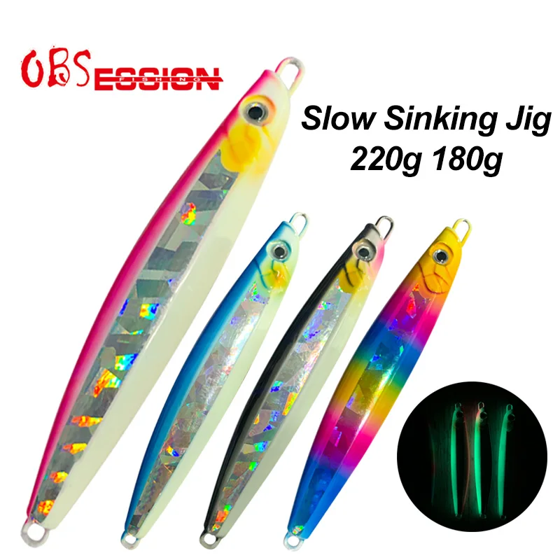 OBSESSION 180g 220g Slow Metal Jigging Lure Glow Fishing Lure Bait Lure Bait Slow Fall Jigs Fishing Jig Saltwater Lure Tackle