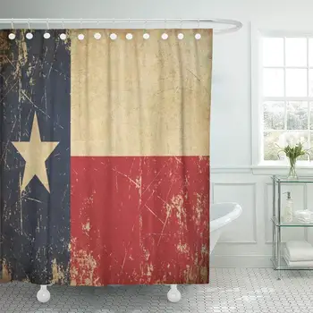 

Red Texas of Rusty Scratched Sepia Aged Texan Flag Shower Curtain Waterproof Polyester Fabric 72 x 72 Inches with Hooks
