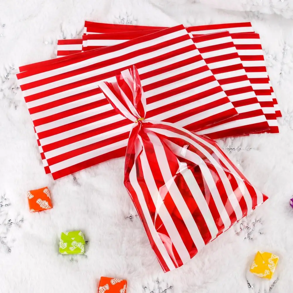 QIFU 10pcs Dots Stripe Candy Bag For Cookie Candy Biscuit Snack Baking Package Cookie Box Happy Birthday Wedding Party Supplies