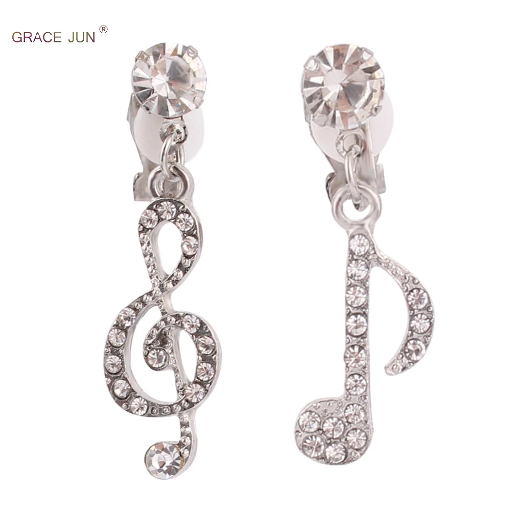 Серьги клипсы GRACE JUN новые Стразы с музыкальными нотами для женщин и девочек