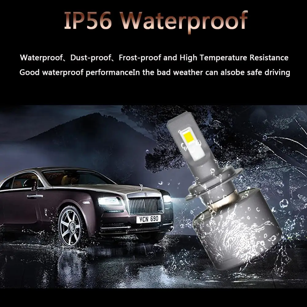 2x GeTor мини H7 светодиодный Автомобильные фары, противотуманные фары, 12/24V 6000K лампа H11/9005/9006/9012 ближнего и дальнего света фары