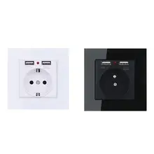 Европейская стандартная настенная электрическая розетка с двумя портами Usb из закаленного стекла