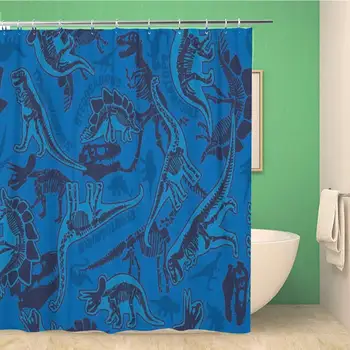 

Bathroom Shower Curtain Dinosaur Dino Skeletons Pattern Cool Kids Fun Tyrannosaurus Brontosaurus 72x72 inches Waterproof Bath