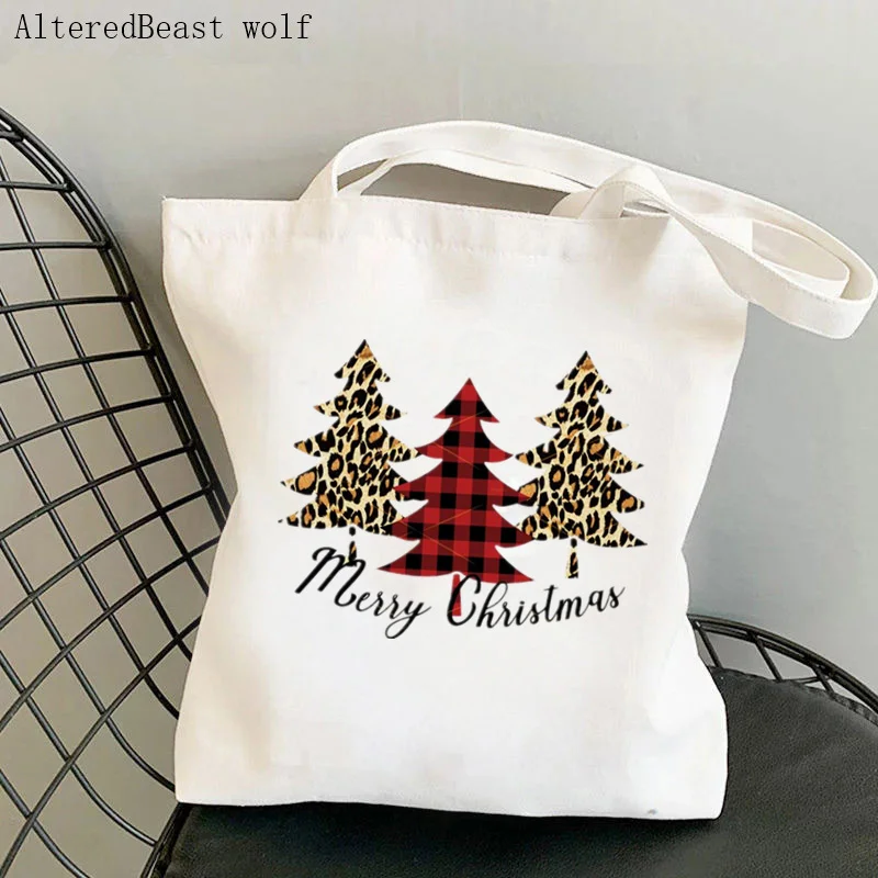 Women Shopper bag Santa baby Christmas trees Bag Harajuku Shopping Canvas Shopper Bag girl Christmas Tote Shoulder Lady Bag