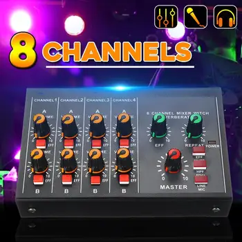 

Karaoke Mixer Professional 8 Channel Studio Audio DJ Mixing Console Amplifier Digital Mini Microphone Sound Mixer Sound Card