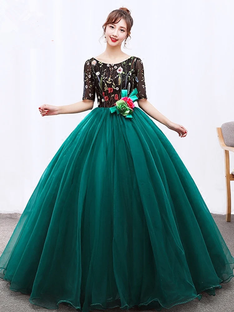 Это Yiya свадебное платье Элегантные зеленые цветы вышитые свадебные платья o-образным вырезом Половина рукава плюс размер халат De Mariee CH089