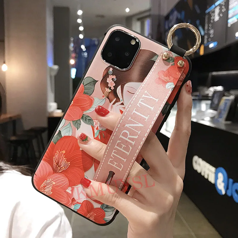 Чехол с изображением цветка для samsung Galaxy A10 A20 A30 A40 A50 A60 A70 S8 S9 S10 Note 8, 9, 10, плюс 5G с ремешок на запястье для рельсового держателя кольцо - Цвет: 10