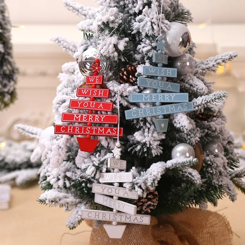 

Wood Christmas Tree Hanging Pendant Drop Ornament We Wish You A Merry Christmas Holiday Decor Gift