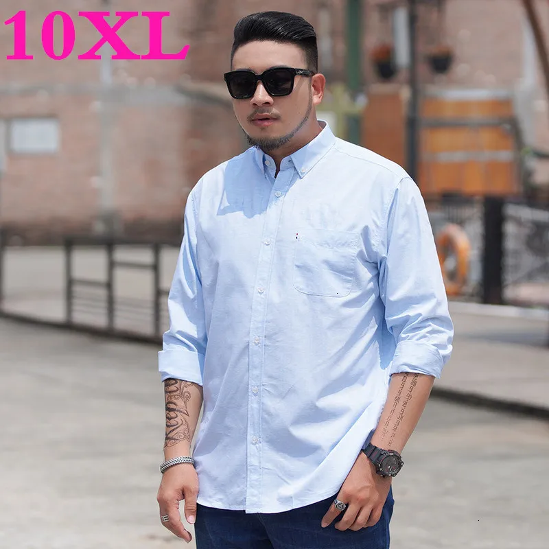 Повседневные мужские рубашки размера плюс 10XL, 9XL, 8XL, 7XL, 6XL, свободные мужские рубашки, брендовые деловые рубашки с длинным рукавом, мужская одежда
