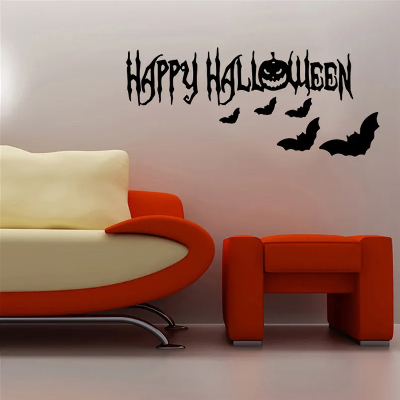 Happy Halloween Wall Decor Sticker Bat Pumpkin Wall Sticker Window Home Decoration Vinilos Decorativos Para Paredes 40JUL3001