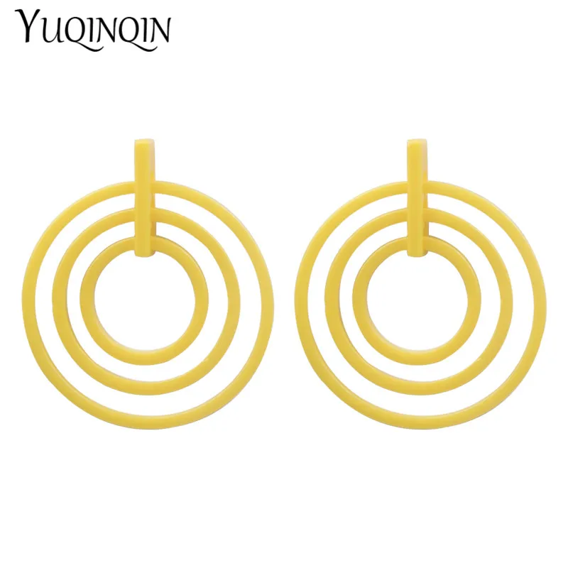 

New Metal Large Resin Acrylic Circle Geometric Personality Long Drop Earrings For Women Girl Party Fashion Jewelry Big Brincos