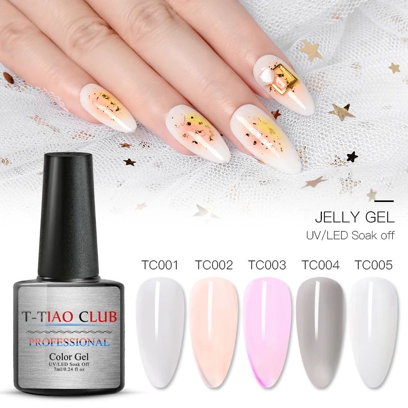 

T-TIAO CLUB Opal Jelly Nail Gel Polish 7ml White Pink Gel Varnish Semi-transparent Soak Off Manicure Nail Art UV Gel Lacquer