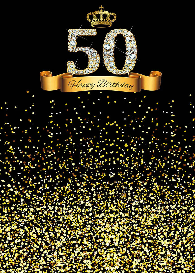 Happy Birthday 50th Gold Glitters Photo Backdrops Computer Printed Backgrounds for Adult Party Photobooth Photography Props