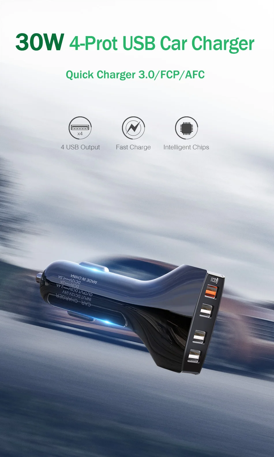 Автомобильное зарядное устройство YKZ USB Quick Charge 3,0 адаптер быстрой зарядки для мобильного телефона 4 USB Автомобильное зарядное устройство для samsung планшета