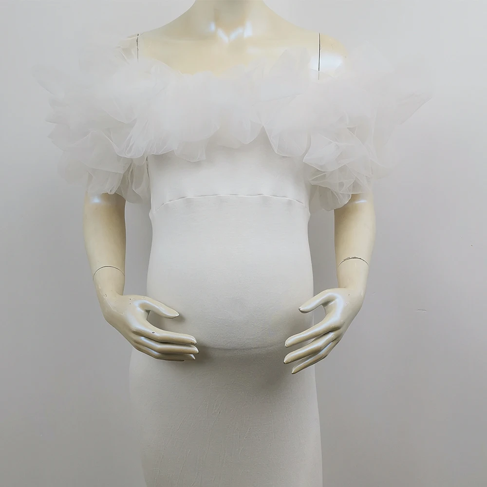 Photo Stretch Tulle Floral Crop Top Maternity Short Blouse Pregnant Cotton Boob Tube for Women Photography Prop Baby Shower Gift