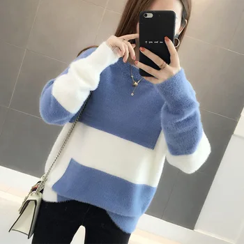 

2019 new imitation water velvet sweater female Korean version of loose and elegant fashion hooded sweater winter bottoming shirt