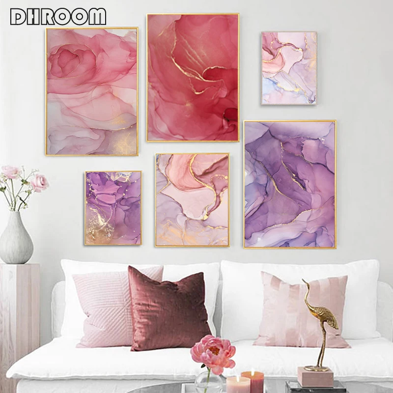 

Modern Abstract Fluid Art Colorful Wall Art Golden Marble Texture Canvas Painting Nordic Print Scandinavian Decoration Pictures