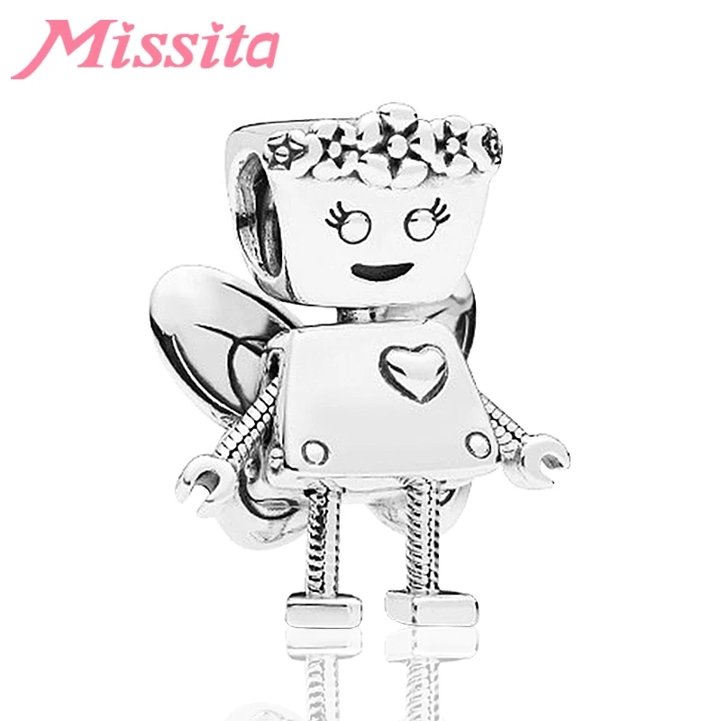 MISSITA прекрасный цветок фея робот Бусины fit Pandora талисманы браслет ожерелье для