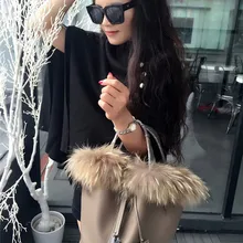 LUCDO, настоящая Лисий мех, ручная сумка, натуральная кожа, женская сумка, известный бренд, дизайнерская женская сумка, сумка-тоут, Picotin Lock, сумка-ведро