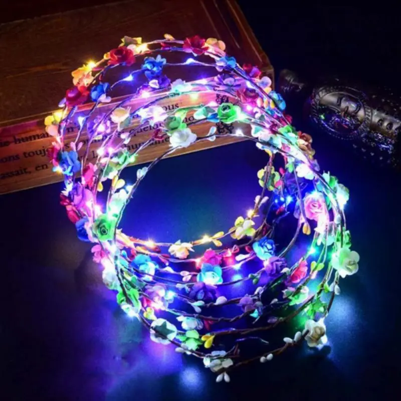 

Beautifully LED Light Crown Flower Headband LED Light Up Hair Wreath Hairband Garlands Women Halloween Christmas Glowing Wreath