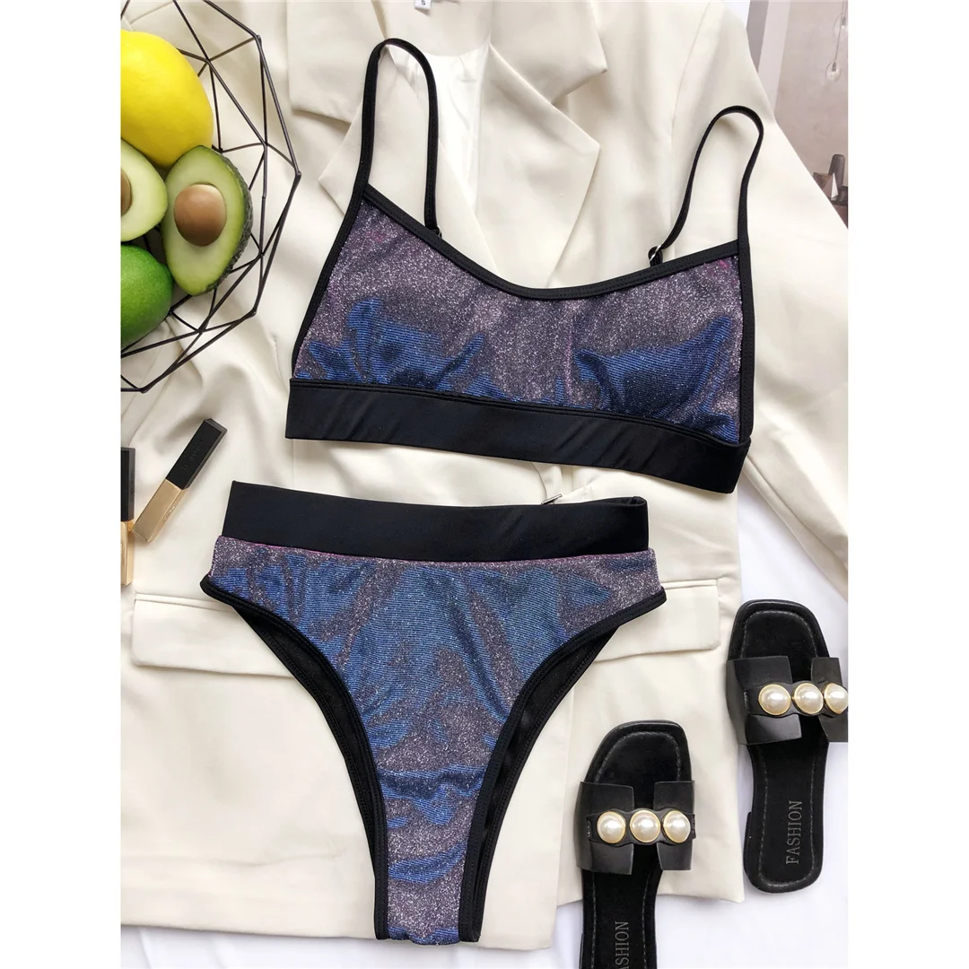 Shiny Sparkling Glitter Female Swimsuit High Waist Bikini Women