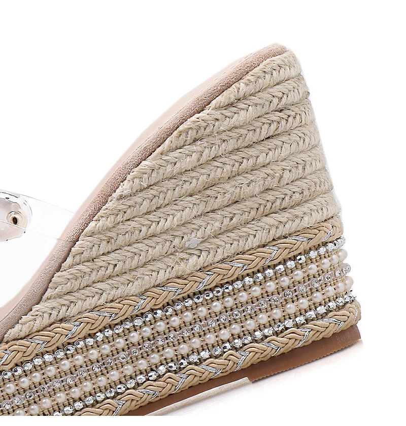 Цвет стразы Тапочки Для женщин каблуки; Espadrilles; женские летние туфли на платформе Дамская мода шлепанцы без задника с открытыми пальцами на высоком каблуке, под платье сандалии